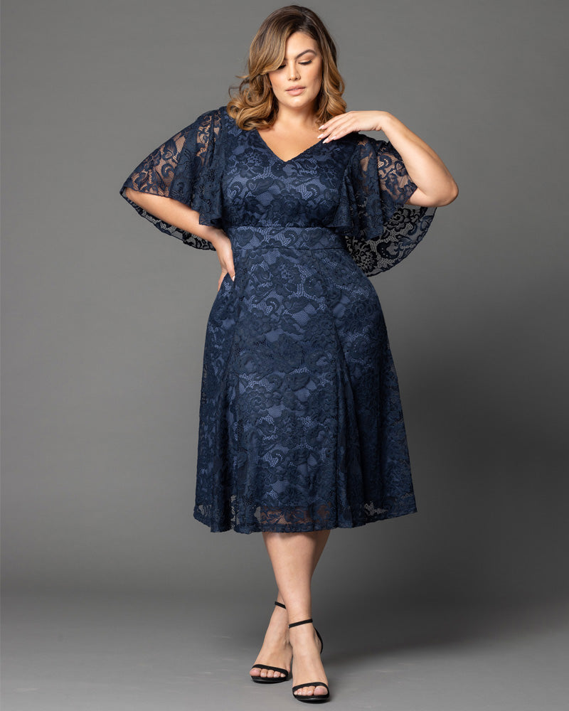 Kiyonna Plus Size Camille Lace Cocktail Dress - Twilight Blue - 3X Kiyonna Plus Size Camille Lace Cocktail Dress - Twilight Blue - 3X
