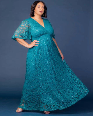 Luminous Sequin Lace Long Gown in Teal Topaz