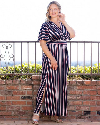 Vienna Maxi Dress in Nautical Navy Stripes
