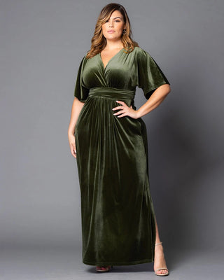 Verona Velvet Evening Gown in Olive