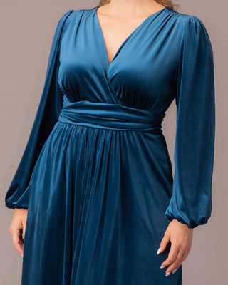 Vivienne Velvet Evening Gown in Teal Topaz