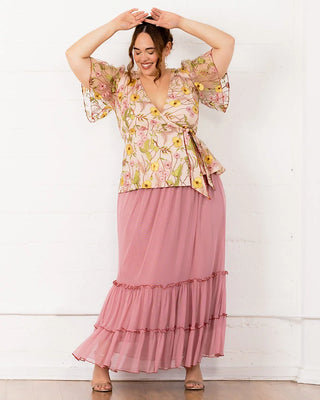 Rosalie Embroidered Wrap Top in Dawn Garden