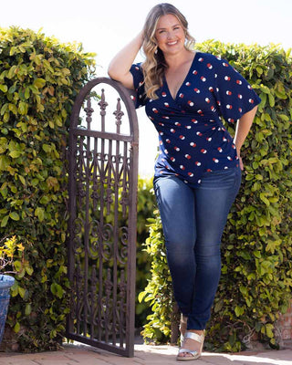 Stella Faux Wrap Top in Navy Dot Duo