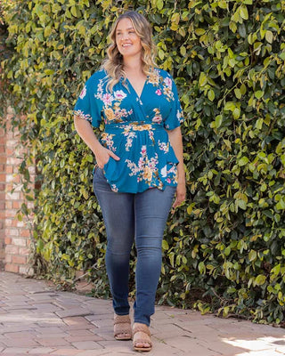 Encore Print Top in Teal Floral Print