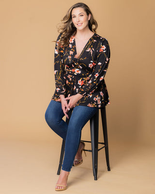 Leah Long Sleeve Tunic Top in Midnight Garden