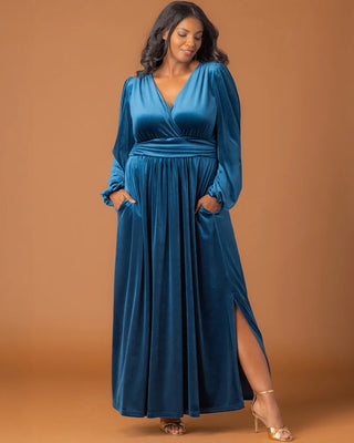 Vivienne Velvet Evening Gown in Teal Topaz