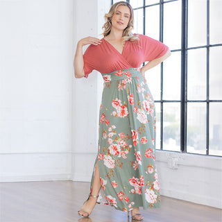 Havana Colorblocked Maxi Dress in Sage Garden Print