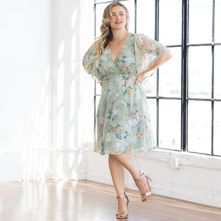 Florence Flutter Sleeve Dress in Sage Floral Print