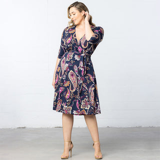 Signature Print Wrap Dress in Navy Paisley Print