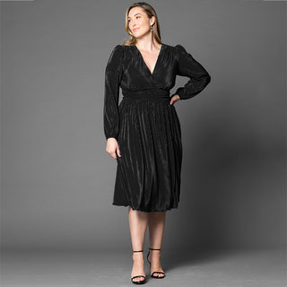 Sophie Long Sleeve Pleated Cocktail Dress in Onyx