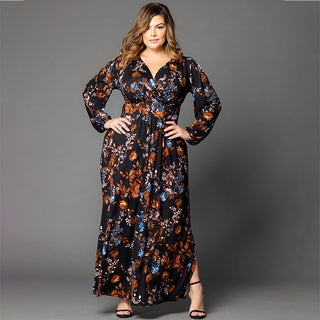 Kelsey Long Sleeve Maxi Dress in Midnight Asters