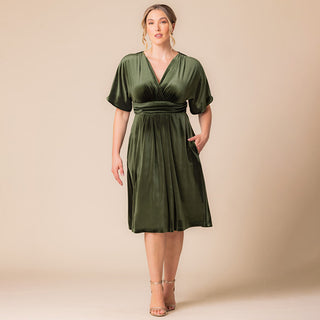 Angelic Velvet Midi Cocktail Dress in Olive