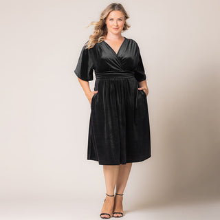 Angelic Velvet Midi Cocktail Dress in Onyx