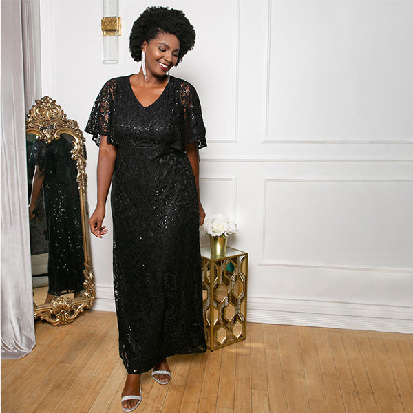 Wedding Gown Kiyonna Black Lace Dress BABARONI Lace Black Wedding Dresses Ball Gown V-neck 3/ Wedding Gown Kiyonna Black Lace Dress BABARONI Lace Black Wedding Dresses Ball Gown V-neck 3/