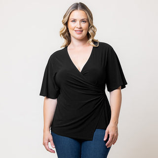 Stella Faux Wrap Top in Black Noir
