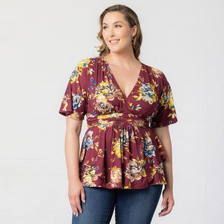 Encore Print Top  in Bordeaux Blooms