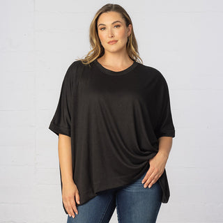 Mid-Length Sleeve Asymmetrical Cape Top in Black