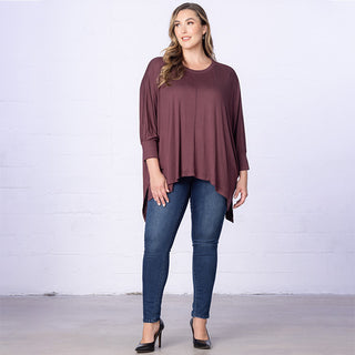 Long Sleeved Hi-Lo Cape Tunic Top in Plum Passion