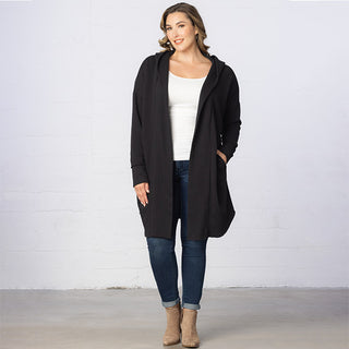 Open Front Longline Hooded Cardigan in Black