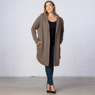 Open Front Longline Hooded Cardigan in Cocoa