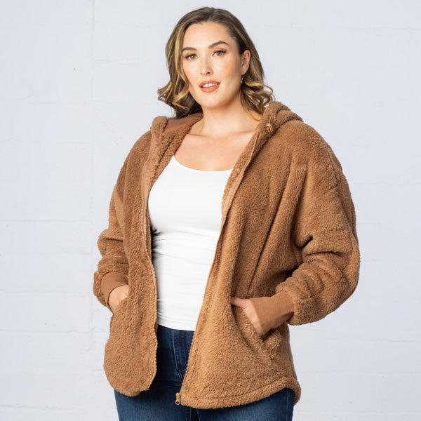 Sherpa Oversized Zip-Up Hooded Jacket