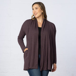 Longline Cardigan with Back Yoke in Majestic Purple