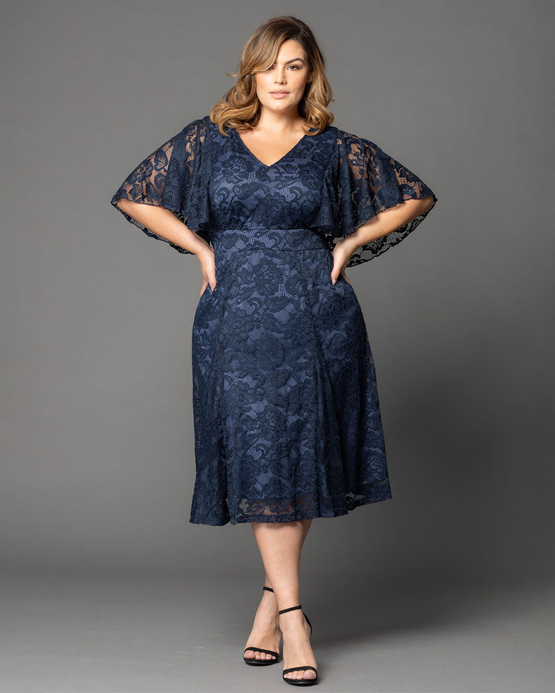 Kiyonna Plus Size Camille Lace Cocktail Dress - Twilight Blue - 3X Kiyonna Plus Size Camille Lace Cocktail Dress - Twilight Blue - 3X