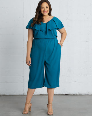 Avery Cropped Jumpsuit in Teal/Blue