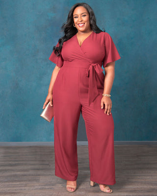 Charisma Crepe Jumpsuit  in Burgundy