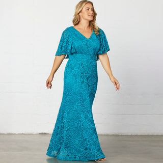 Duchess Lace Evening Gown  in Teal Topaz