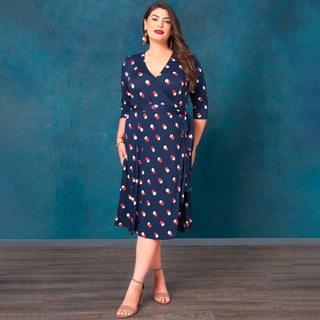 Essential Wrap Dress  in Navy Dot Duo