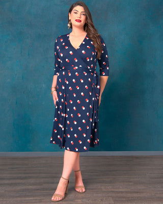 Essential Wrap Dress  in Navy Dot Duo