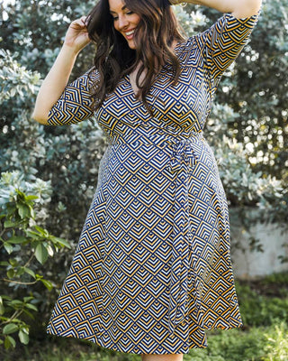 Essential Wrap Dress  in Golden Geometric Print
