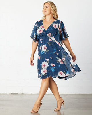 Florence Flutter Sleeve Dress  in Twilight Garden Print