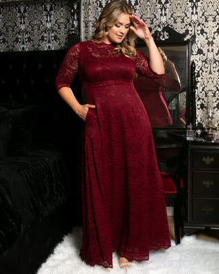 Leona Lace Gown in Red/Burgundy