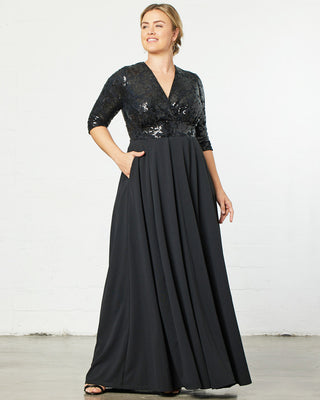 Paris Pleated Sequin Gown in Onyx