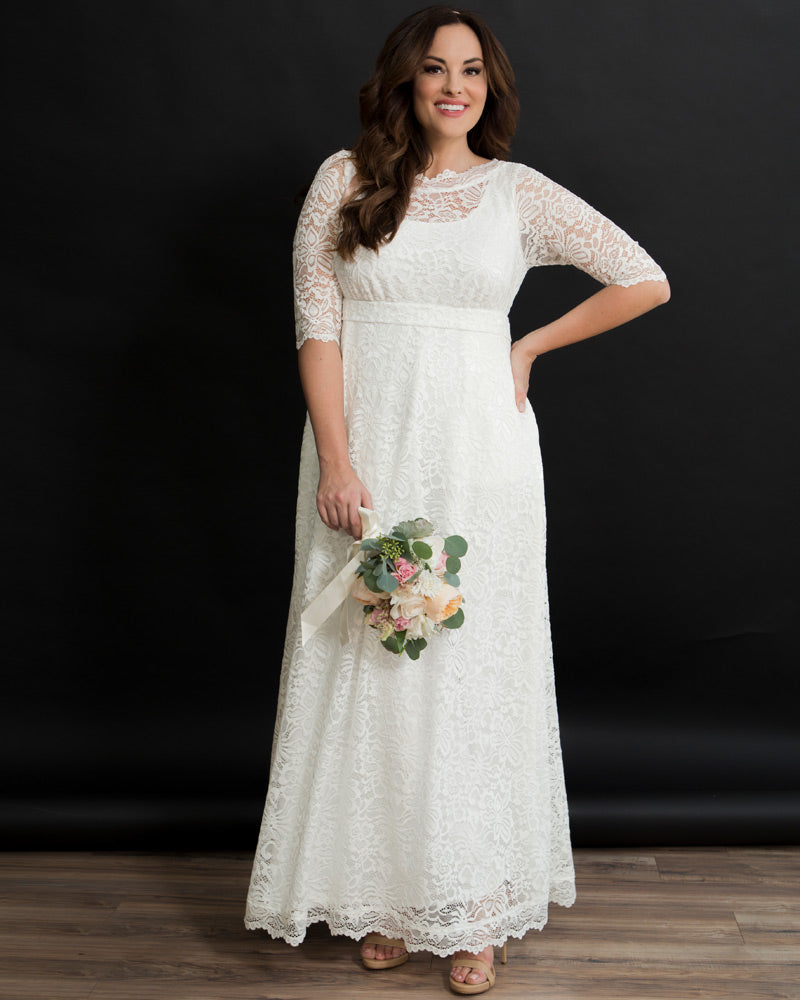 Plus Size Wedding Dress with Pockets Simple Lace Bridal Gown Kiyonna