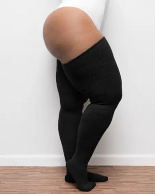 Cozy Plus Size Thigh High Knit Socks - Final Sale in Black