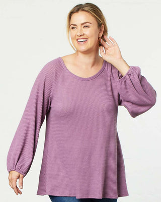 Whimsical Waffle Soft Knit Top  in Dusty Lilac