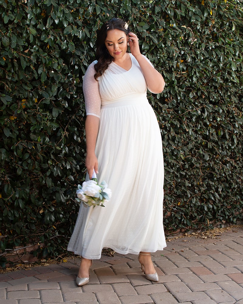 Three Quarter Sleeve Plus Size Wedding Dress Kiyonna