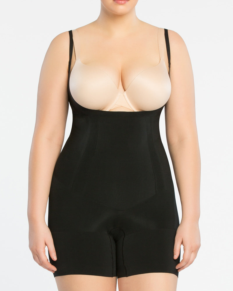 SPANX Women's Oncore Open-Bust Mid-Thigh Bodysuit Very Black Small