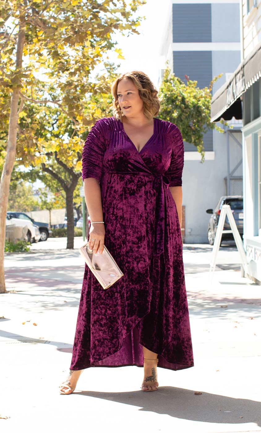 Plus size store velvet wrap dress