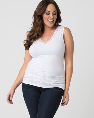 Plus Size Lace Trim Tank by Skinnytees in White