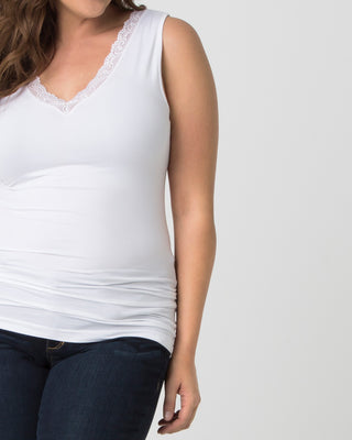 Plus Size Lace Trim Tank by Skinnytees in White