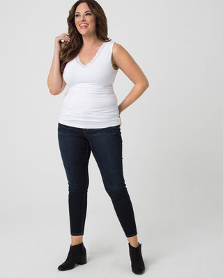 Plus Size Lace Trim Tank by Skinnytees in White